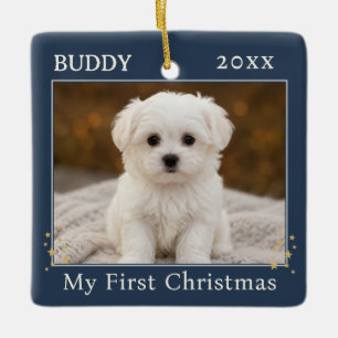 Ornement En Céramique Joli premier Noël personnalisé de chien photo