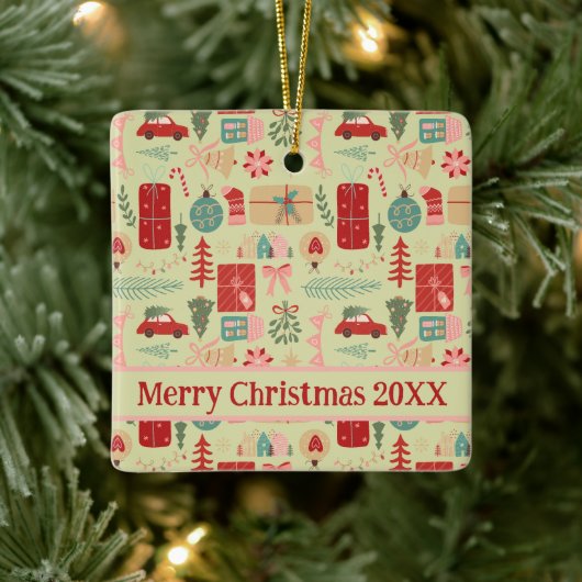 Ornement En Céramique Joli Pretty Preppy rose et vert menthe Noël C (Arbre)