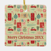 Ornement En Céramique Joli Pretty Preppy rose et vert menthe Noël C (Devant)