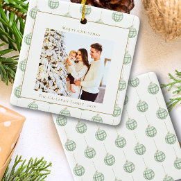 Ornement En Céramique Joli Vert En vichy Plaid Photo personnalisée Noël