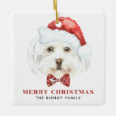 Ornement En Céramique Jolie aquarelle Maltese Père Noël Joyeux Noël (Devant)