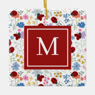Ornement En Céramique Jolie coccinelle Fleurs sauvages Monogramme floral