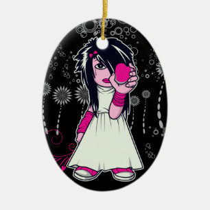 Ornement En Céramique jolie fille emo tenant un cœur en art vectoriel