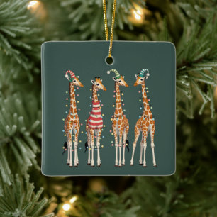 Ornement En Céramique Jolie girafe de Noël drôle amateur d'animaux de fê