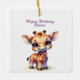 Ornement En Céramique Jolie girafe joyeux anniversaire