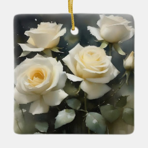 Ornement En Céramique Jolie peinture d'aquarelle de jardin de roses blan