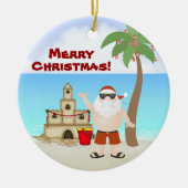 Ornement En Céramique Jolie Père Noël à la plage Joyeux Noël (Devant)