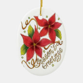 Ornement En Céramique Jolies Bonnes Fêtes de Noël avec Poinsettias (Devant)