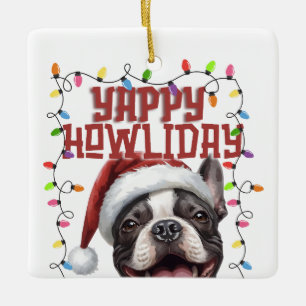Ornement En Céramique Jolies lumières de Noël de Bouledogue français