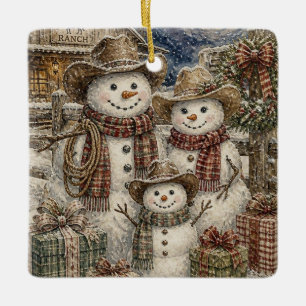 Ornement En Céramique Jolis bonshommes de neige rustiques et plaid Count