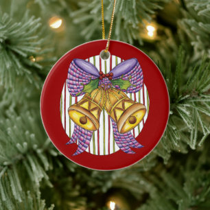 Ornement En Céramique Jolis grelots de Noël avec ruban et nœud