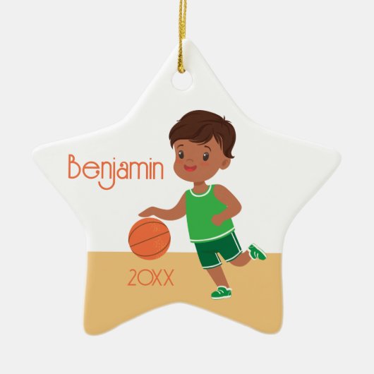 Ornement En Céramique Jote Black Boy Basketball Personnalisé Noël (Devant)