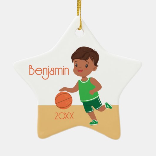 Ornement En Céramique Jote Black Boy Basketball Personnalisé Noël (Dos)