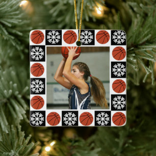 Ornement En Céramique Joueur de basket-ball sur mesure Sports Photo Noël