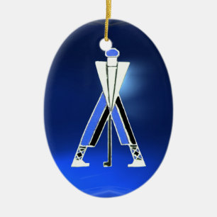 ORNEMENT EN CÉRAMIQUE JOUEUR DE GOLF, GOLFER BLUE SAPPHIRE MONOGRAM