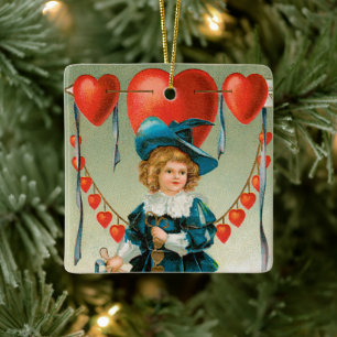 Ornement En Céramique Jour vintage des Valentines, Garçon victorien aux 