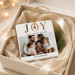 Ornement En Céramique JOY Noël personnalisé avec photo de famille