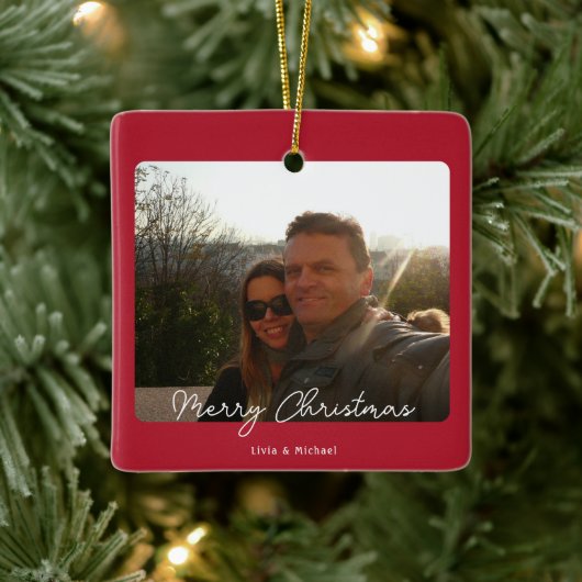 Ornement En Céramique Joy Red Photo Joyeux Noël (Arbre)