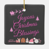 Ornement En Céramique Joyeuses Bénédictions de Noël rose sur charbon | (Dos)
