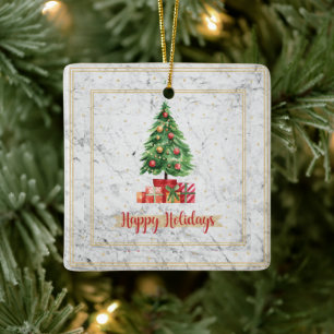 Ornement En Céramique Joyeuses Fêtes Arbre de Noël Sur Marbre