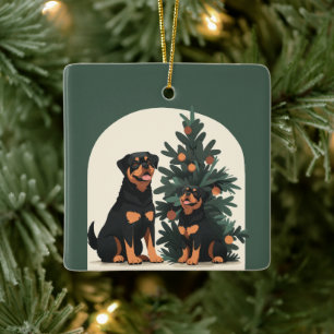 Ornement En Céramique Joyeuses fêtes Chiens Rottweiler