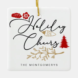 Ornement En Céramique Joyeuses Fêtes De Noël Rouge Holly