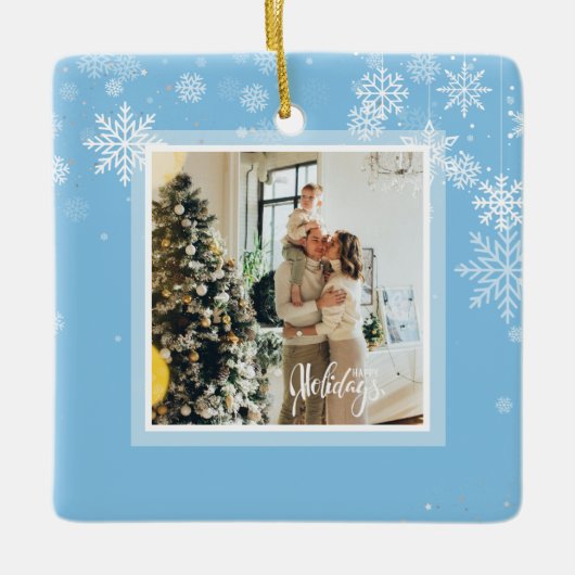 Ornement En Céramique Joyeuses fêtes Noël, flocons blancs, rouge (Devant)