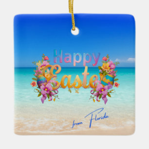 Ornement En Céramique Joyeuses Pâques de la plage tropicale de Floride