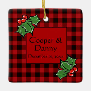 Ornement En Céramique Joyeuses vacances Holly Sprigs, verdure de Noël