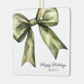 Ornement En Céramique Joyeuses Vacances Vert Aquarelle Bow Noël (Gauche)