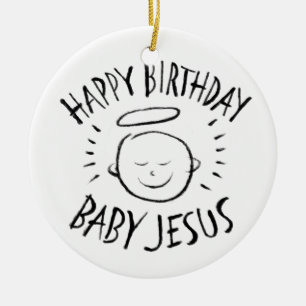 Ornement En Céramique Joyeux anniversaire bébé Jésus - Noël chrétien