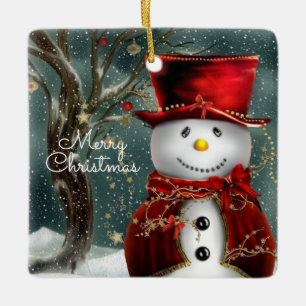 Ornement En Céramique Joyeux bonhomme de neige de Noël