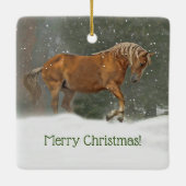 Ornement En Céramique Joyeux Cheval de Noël dans la neige (Dos)