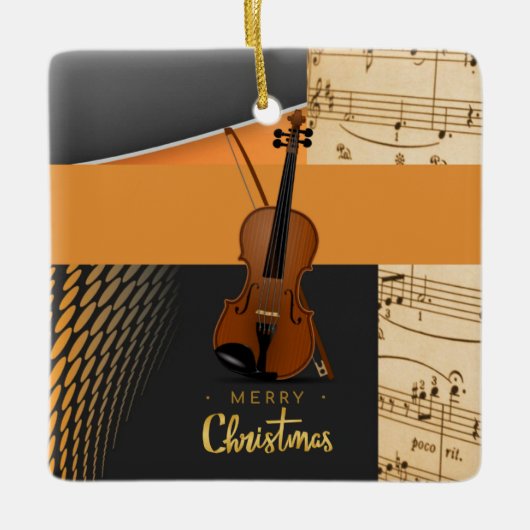Ornement En Céramique Joyeux Conception de violon de Noël (Devant)