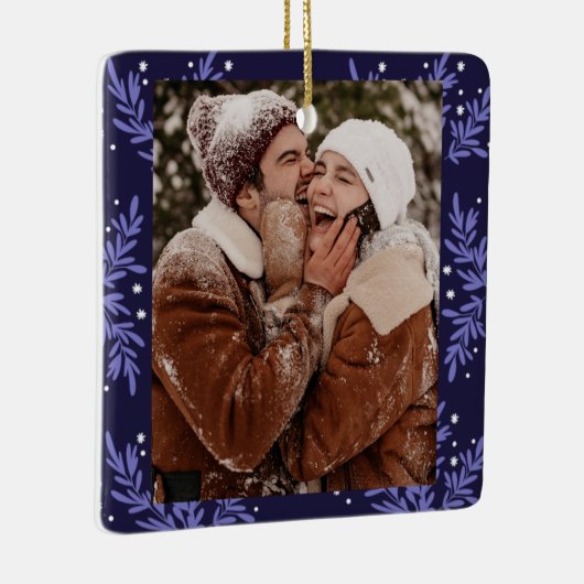 Ornement En Céramique Joyeux Couple CUSTOM Marine Bleu Noël (Droite)