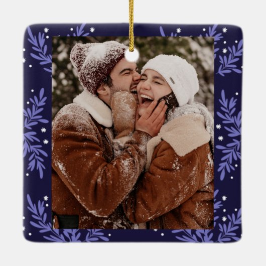 Ornement En Céramique Joyeux Couple CUSTOM Marine Bleu Noël (Dos)