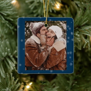Ornement En Céramique Joyeux Couple PERSONNALISÉ Allemand Bleu neige Noë