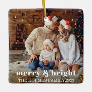 Ornement En Céramique Joyeux et lumineux Famille de Noël moderne Photo
