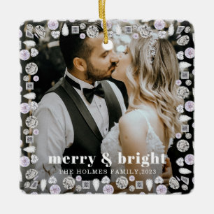 Ornement En Céramique joyeux et lumineux photo de couple de noël moderne