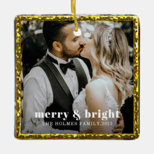 Ornement En Céramique joyeux et lumineux photo de couple de noël moderne