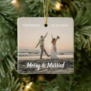 Ornement En Céramique Joyeux et marié jeune marié photo Noël