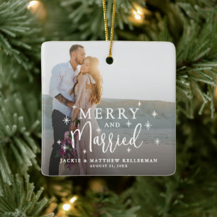 Ornement En Céramique Joyeux et Mariés Élégante Photo de Noël