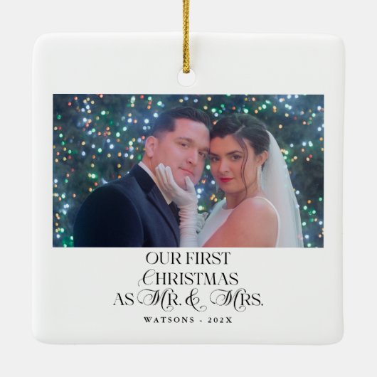 Ornement En Céramique Joyeux et mariés Nouveaux mariés Photo Premier Noë (Dos)