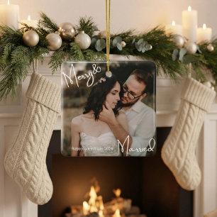 Ornement En Céramique Joyeux et Mariés Premier Noël des Nouveaux Mariés