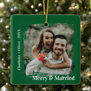Ornement En Céramique Joyeux et Mariés Vert Premier Noël