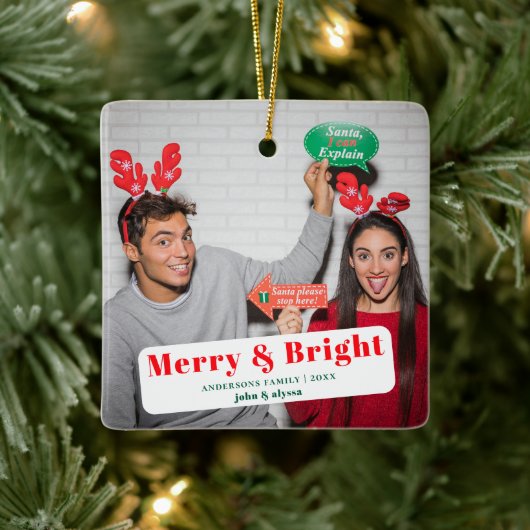 Ornement En Céramique Joyeux Festif Et Bright Script photo Noël (Arbre)