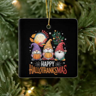 Ornement En Céramique Joyeux Hallothanksmas Amoureux des Gnomes Hallowee