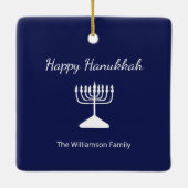 Ornement En Céramique Joyeux Hanoukka Menorah Simple Bleu Blanc (Dos)