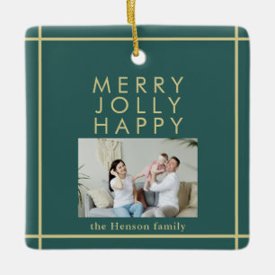 Ornement En Céramique Joyeux Jolly Happy Family Photo Christmas Green