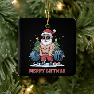 Ornement En Céramique Joyeux Liftmas Haltérophilie Père Noël Fitness Gym